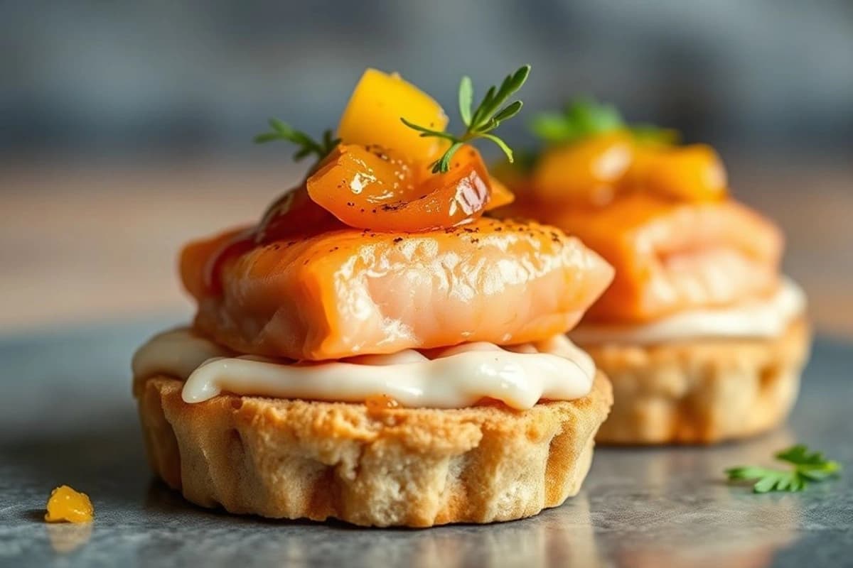 Tortas de Salmón Fresco con Cebolla Caramelizada y Chutney de Mango