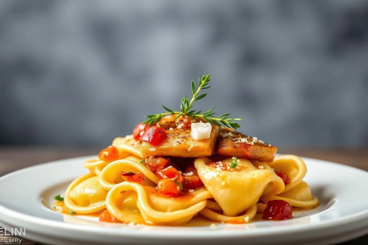 Tortellini de Salmón al Grill con Salsa de Tomate y Albahaca Fresca