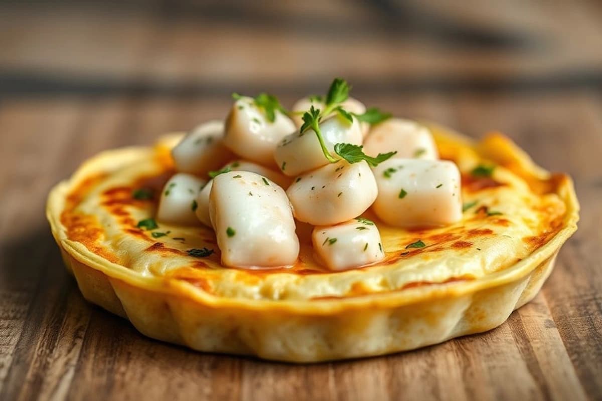 Tortilla de Camarones con Pescado Blanco y Aceitunas Verdes