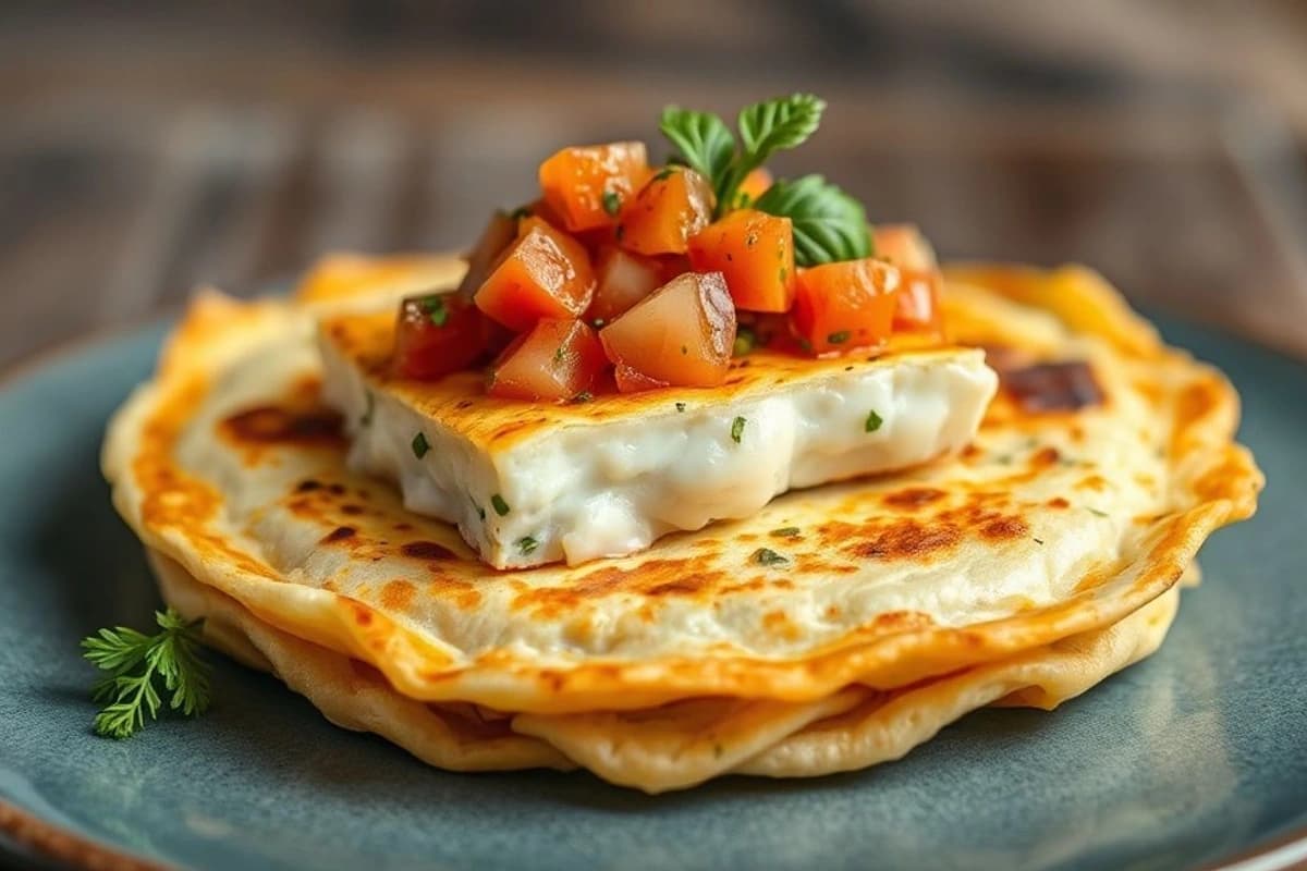 Tortilla de Pescado Azul con Salsa de Tomate Fresco y Hierbas