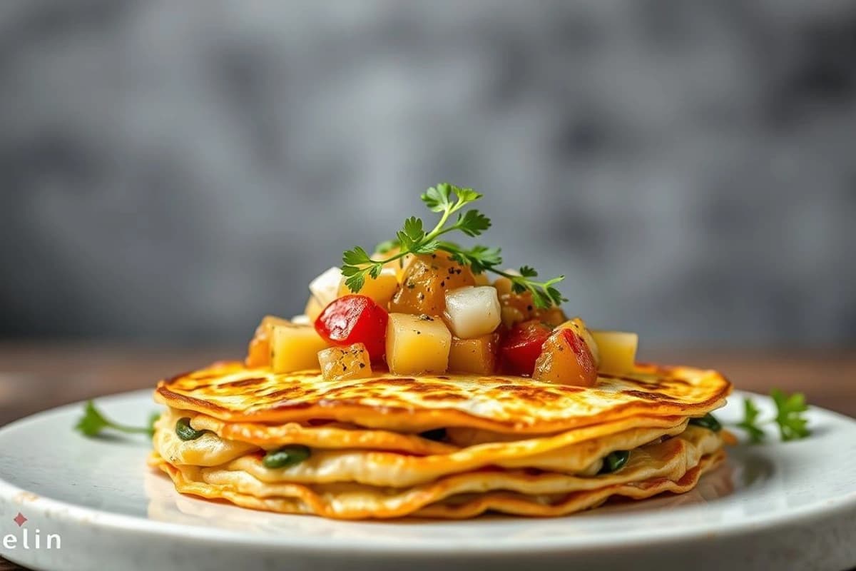 Tortilla de verduras tailandesa con vegetales crocantes y salsa de tamarindo casera
