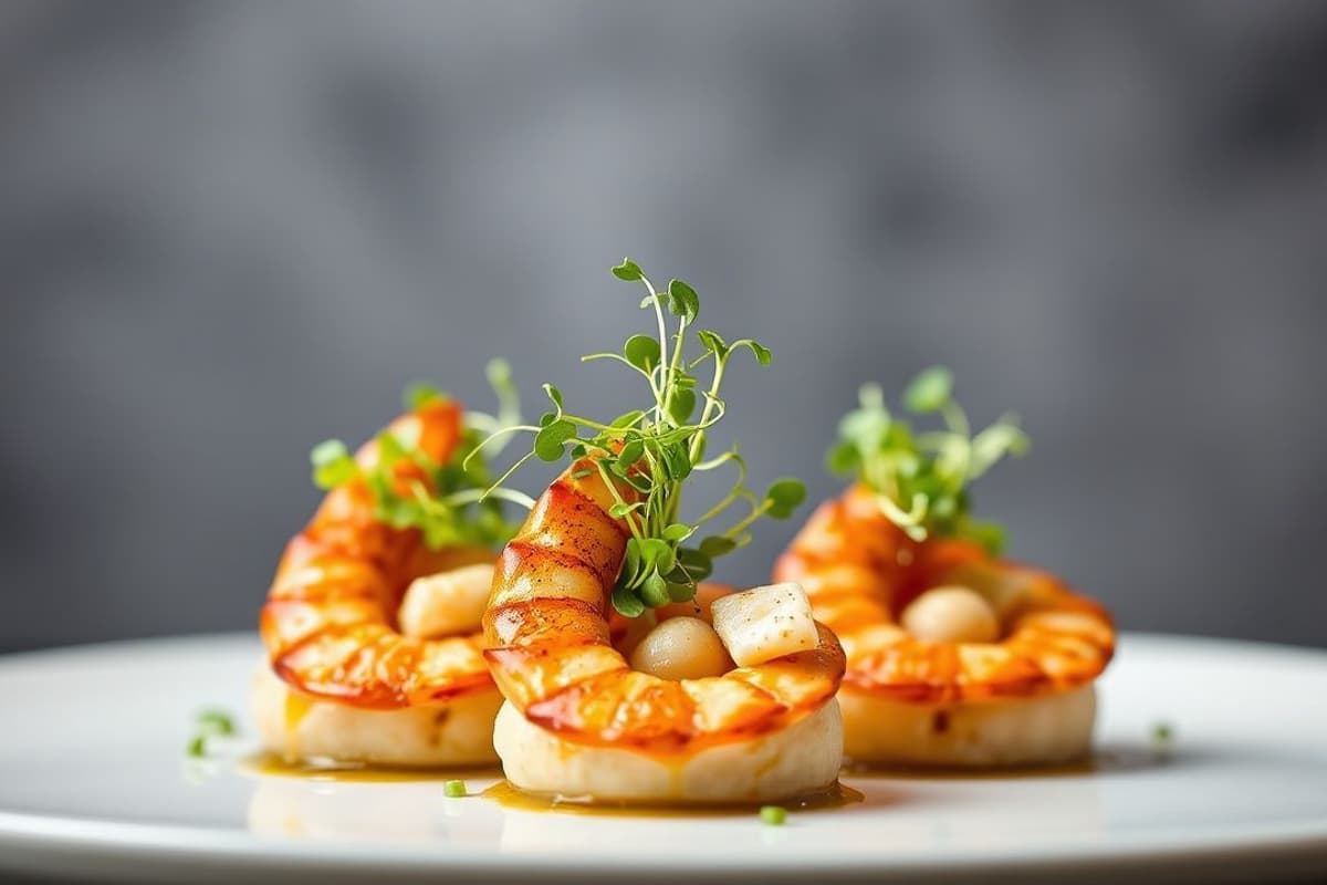 Tournedos de Langostinos con Mantequilla de Trufa y Microgreens
